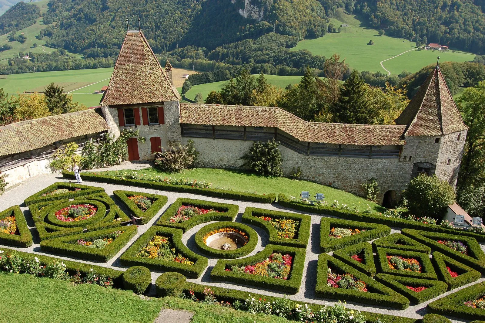 Château and French formal garden seen from above