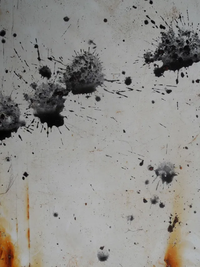 Paint and rust splatters on a metal surface