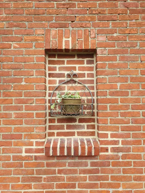 Wrought iron wall planter with a terracotta pot